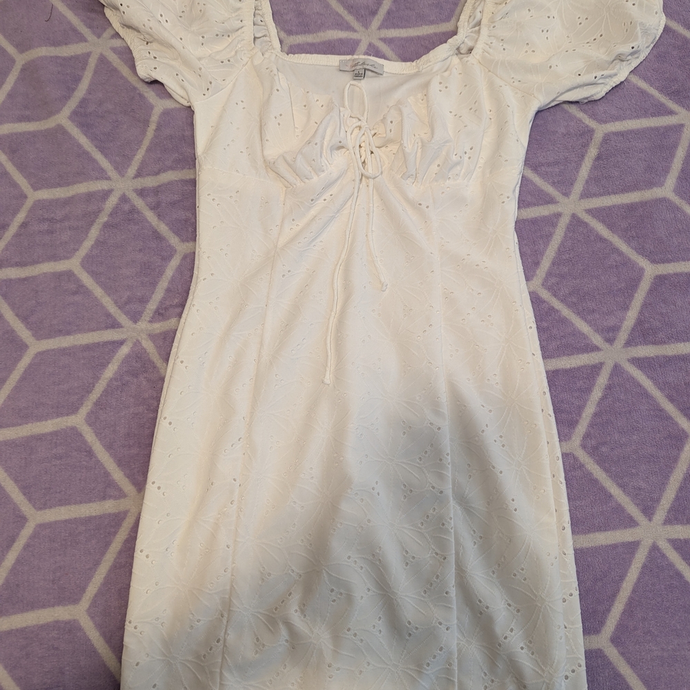 Blush White Eyelet Midi Dress with Delicate Details